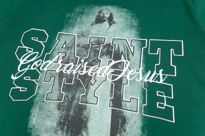 100💰 S07# Mechao SAINT white ink direct-injection pure cotton 260g loose short-sleeved T-shirt 27 black, green S-XL